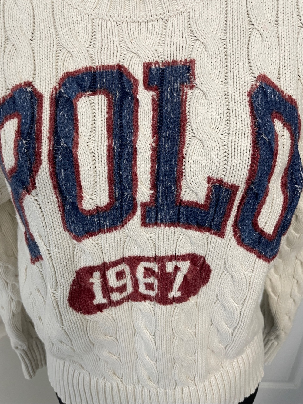 Ralph Lauren Polo 1967 sweater cable knit cotton S heritage preppy ivory - Picture 8 of 9